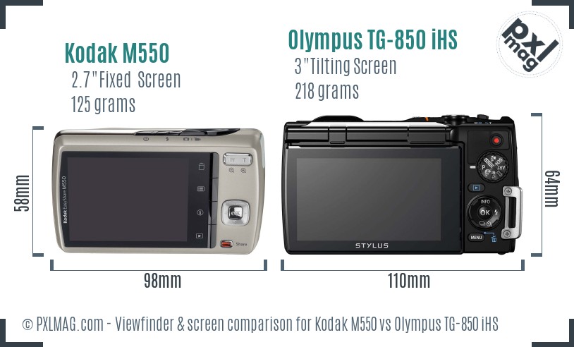 Kodak M550 vs Olympus TG-850 iHS Screen and Viewfinder comparison