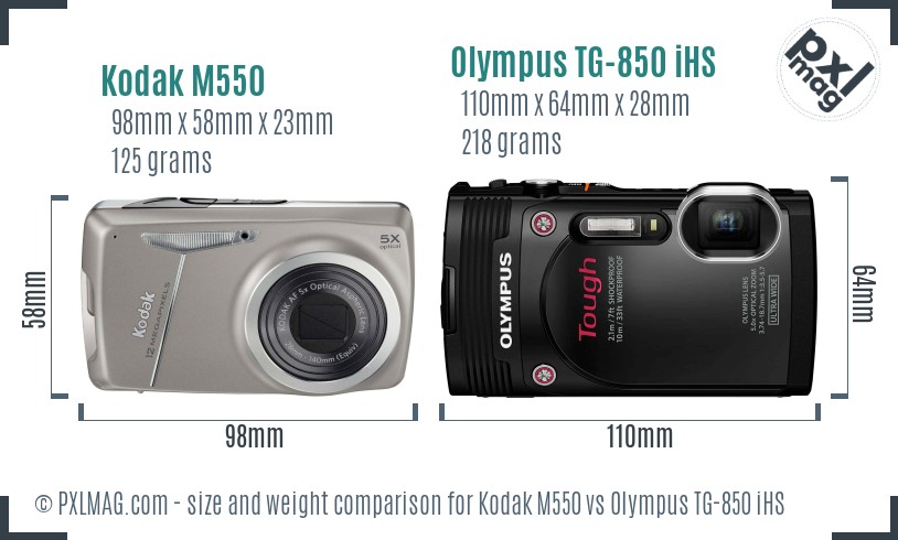 Kodak M550 vs Olympus TG-850 iHS size comparison