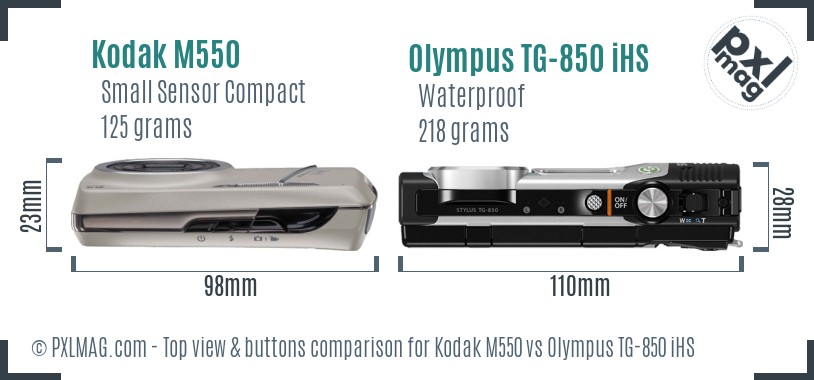 Kodak M550 vs Olympus TG-850 iHS top view buttons comparison