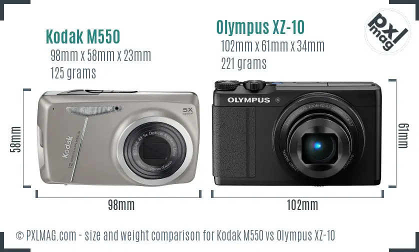 Kodak M550 vs Olympus XZ-10 size comparison Kodak M550 vs Olympus XZ-10 size comparison