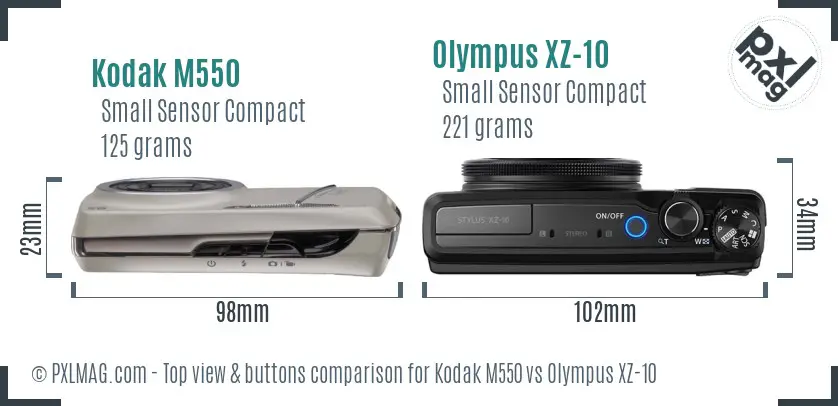 Kodak M550 vs Olympus XZ-10 top view buttons comparison Kodak M550 vs Olympus XZ-10 top view buttons comparison