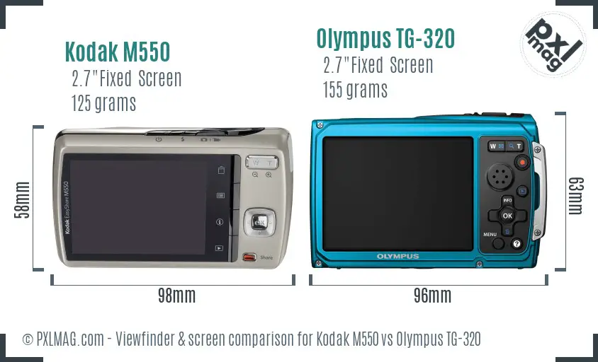 Kodak M550 vs Olympus TG-320 Screen and Viewfinder comparison