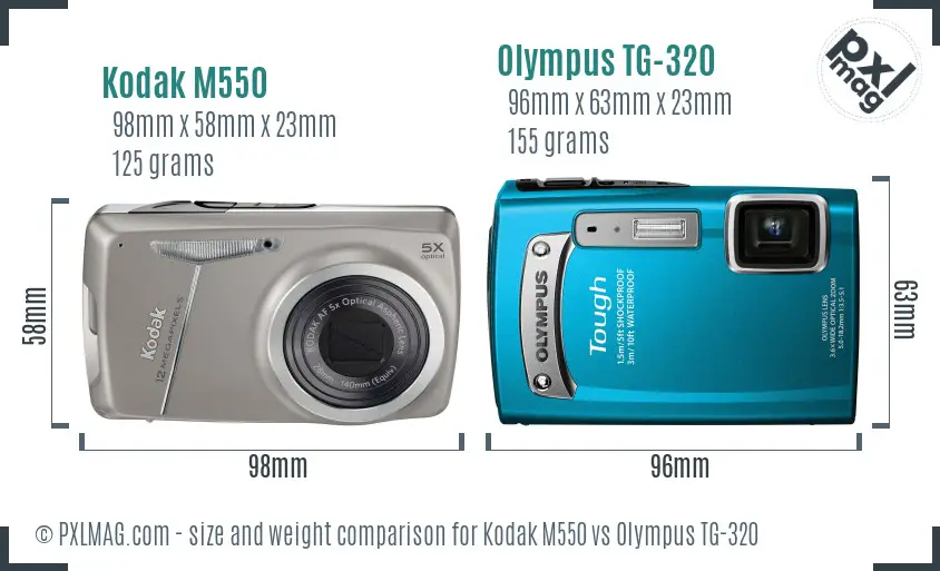 Kodak M550 vs Olympus TG-320 size comparison