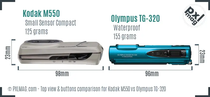 Kodak M550 vs Olympus TG-320 top view buttons comparison