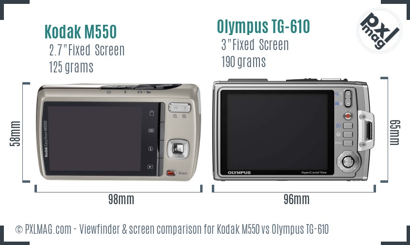 Kodak M550 vs Olympus TG-610 Screen and Viewfinder comparison