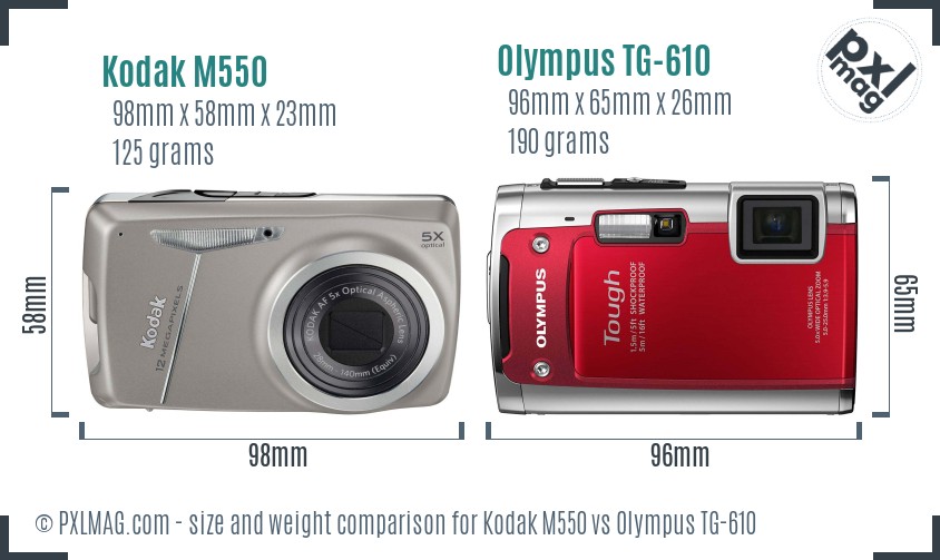 Kodak M550 vs Olympus TG-610 size comparison Kodak M550 vs Olympus TG-610 size comparison