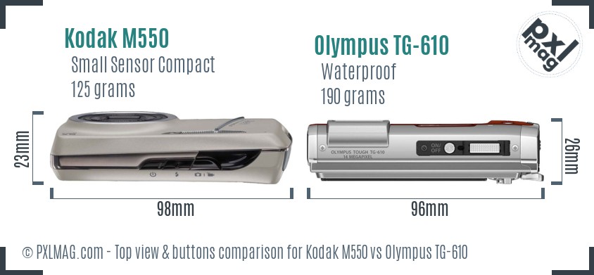 Kodak M550 vs Olympus TG-610 top view buttons comparison