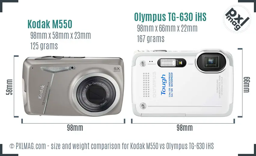 Kodak M550 vs Olympus TG-630 iHS size comparison Kodak M550 vs Olympus TG-630 iHS size comparison