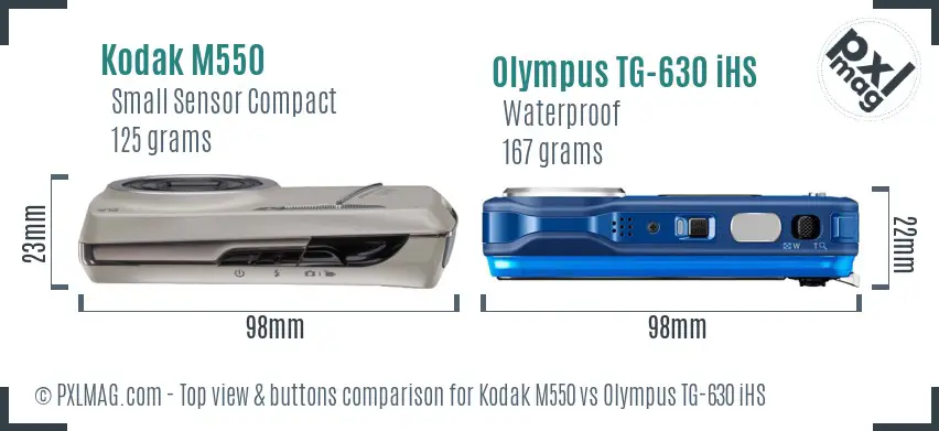 Kodak M550 vs Olympus TG-630 iHS top view buttons comparison Kodak M550 vs Olympus TG-630 iHS top view buttons comparison