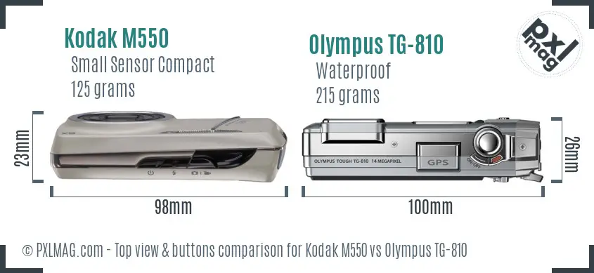 Kodak M550 vs Olympus TG-810 top view buttons comparison Kodak M550 vs Olympus TG-810 top view buttons comparison