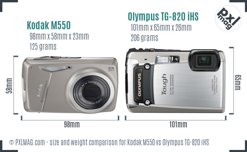 Kodak M550 vs Olympus TG-820 iHS size comparison Kodak M550 vs Olympus TG-820 iHS size comparison