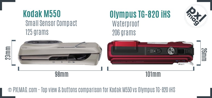 Kodak M550 vs Olympus TG-820 iHS top view buttons comparison