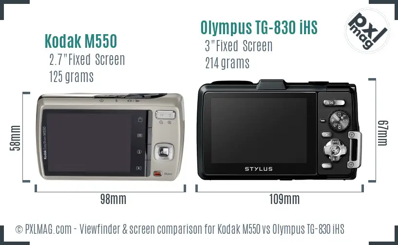 Kodak M550 vs Olympus TG-830 iHS Screen and Viewfinder comparison