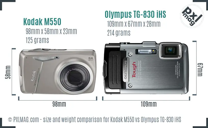Kodak M550 vs Olympus TG-830 iHS size comparison
