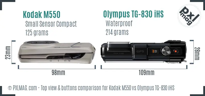 Kodak M550 vs Olympus TG-830 iHS top view buttons comparison