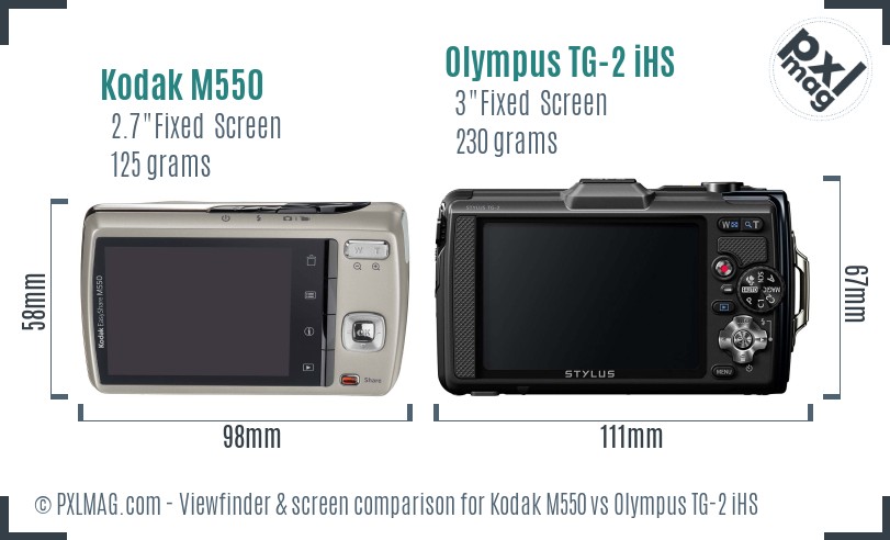 Kodak M550 vs Olympus TG-2 iHS Screen and Viewfinder comparison
