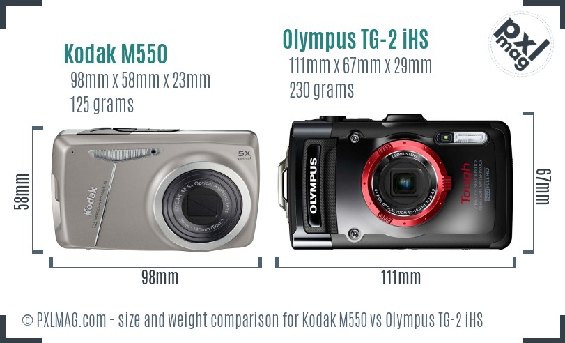 Kodak M550 vs Olympus TG-2 iHS size comparison
