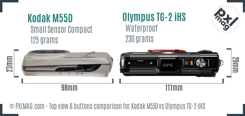 Kodak M550 vs Olympus TG-2 iHS top view buttons comparison