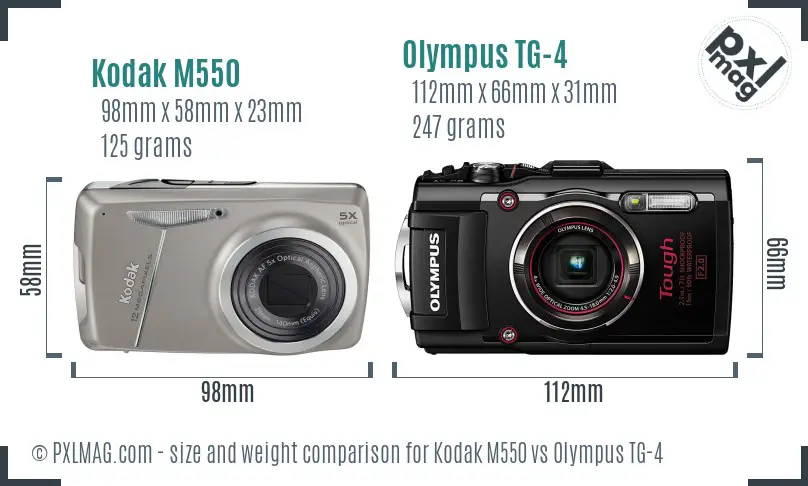 Kodak M550 vs Olympus TG-4 size comparison