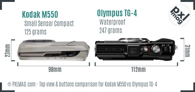 Kodak M550 vs Olympus TG-4 top view buttons comparison