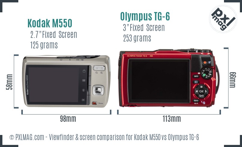 Kodak M550 vs Olympus TG-6 Screen and Viewfinder comparison