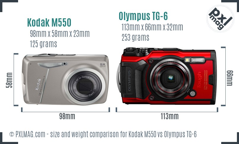 Kodak M550 vs Olympus TG-6 size comparison Kodak M550 vs Olympus TG-6 size comparison