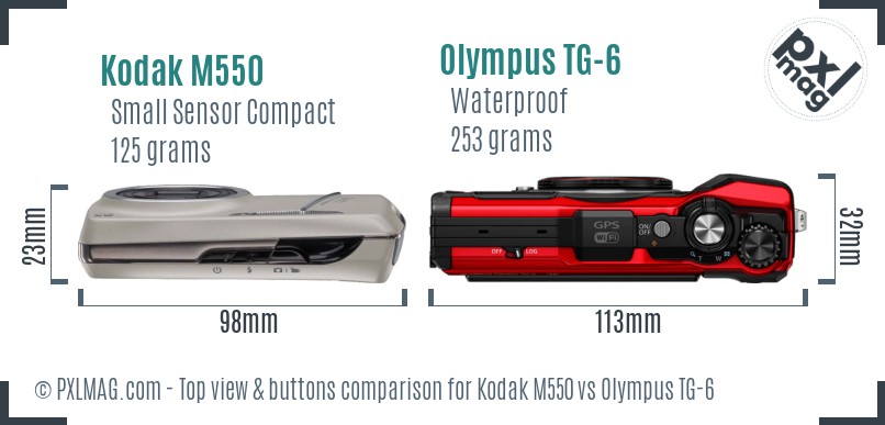 Kodak M550 vs Olympus TG-6 top view buttons comparison