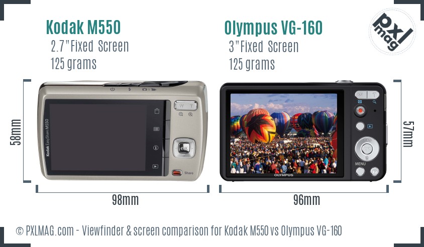 Kodak M550 vs Olympus VG-160 Screen and Viewfinder comparison