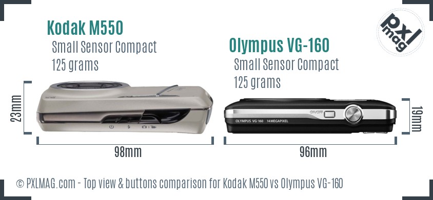 Kodak M550 vs Olympus VG-160 top view buttons comparison