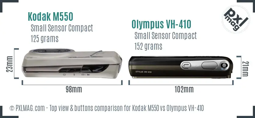 Kodak M550 vs Olympus VH-410 top view buttons comparison