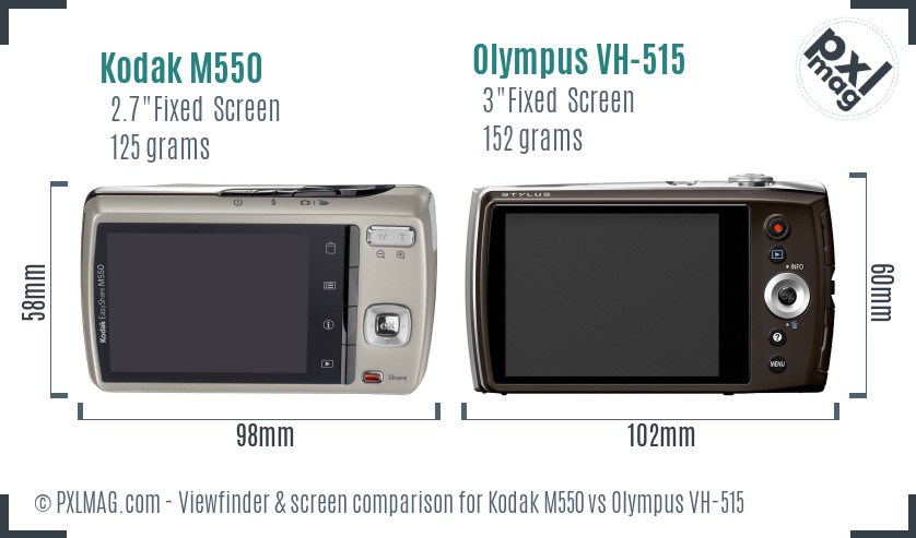 Kodak M550 vs Olympus VH-515 Screen and Viewfinder comparison