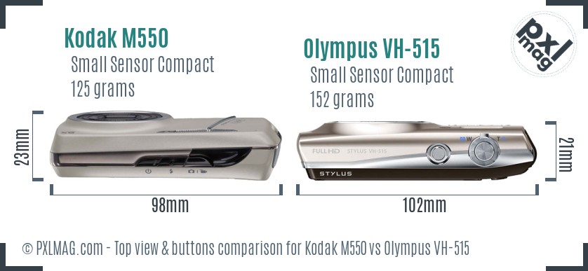 Kodak M550 vs Olympus VH-515 top view buttons comparison