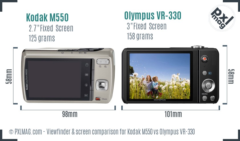 Kodak M550 vs Olympus VR-330 Screen and Viewfinder comparison