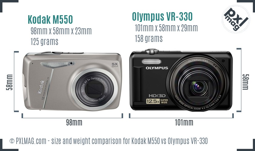 Kodak M550 vs Olympus VR-330 size comparison Kodak M550 vs Olympus VR-330 size comparison