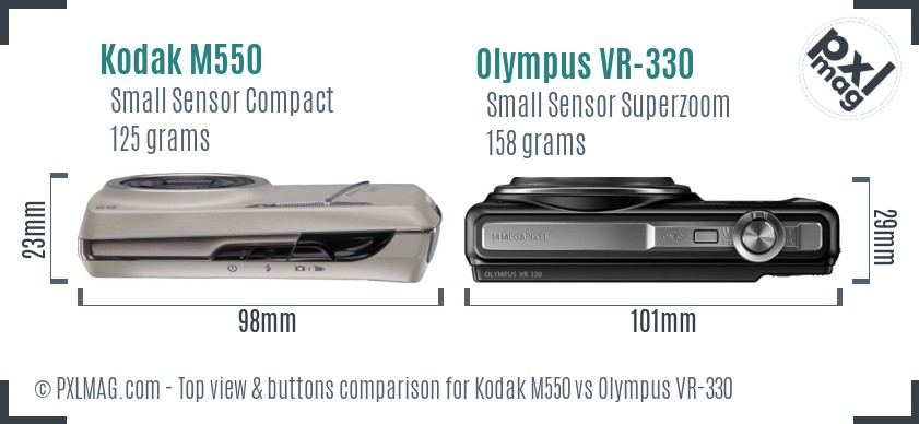 Kodak M550 vs Olympus VR-330 top view buttons comparison