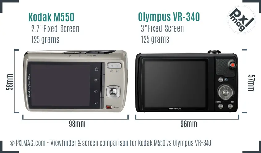 Kodak M550 vs Olympus VR-340 Screen and Viewfinder comparison