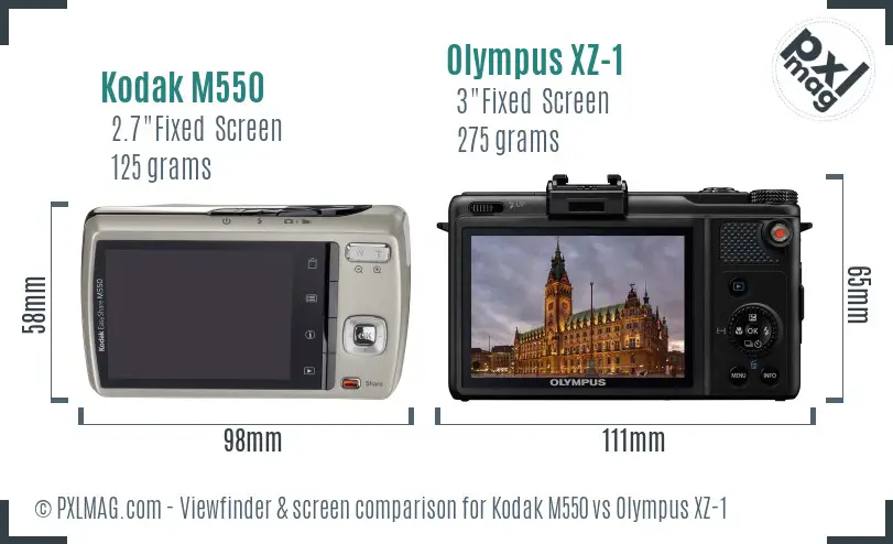 Kodak M550 vs Olympus XZ-1 Screen and Viewfinder comparison