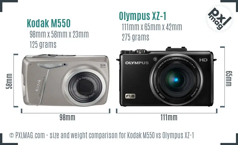 Kodak M550 vs Olympus XZ-1 size comparison