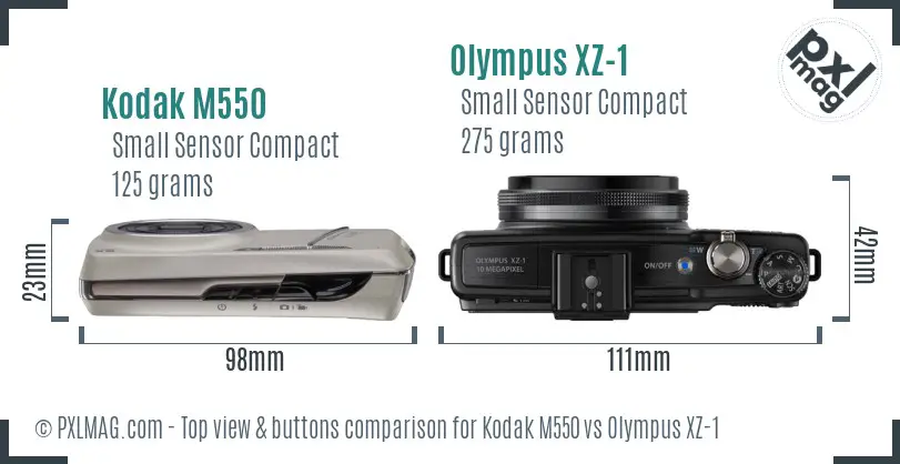 Kodak M550 vs Olympus XZ-1 top view buttons comparison
