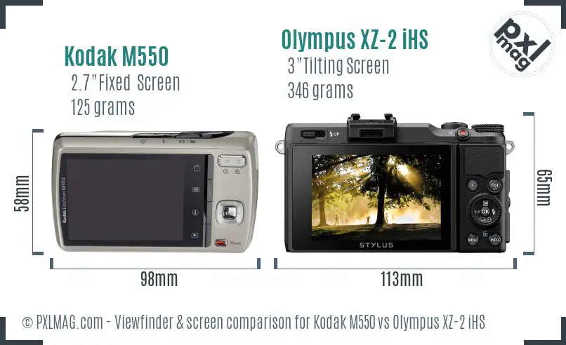 Kodak M550 vs Olympus XZ-2 iHS Screen and Viewfinder comparison