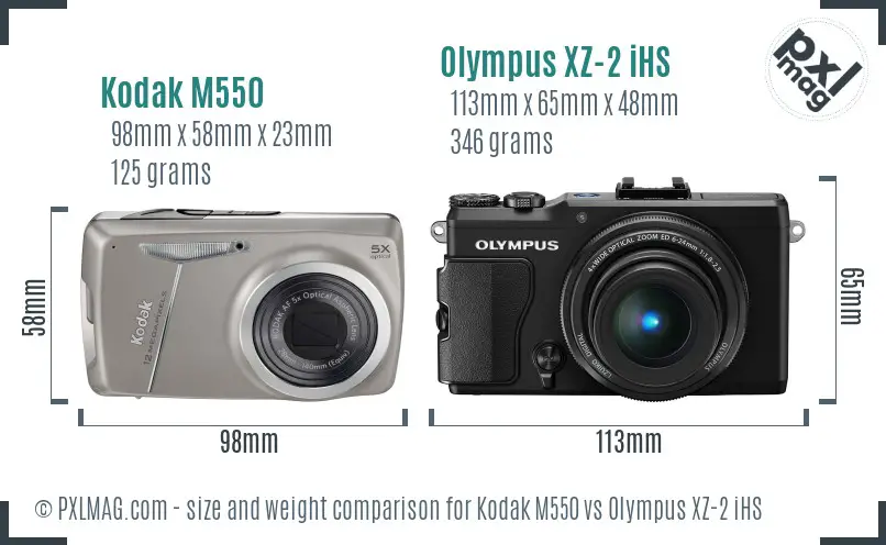 Kodak M550 vs Olympus XZ-2 iHS size comparison