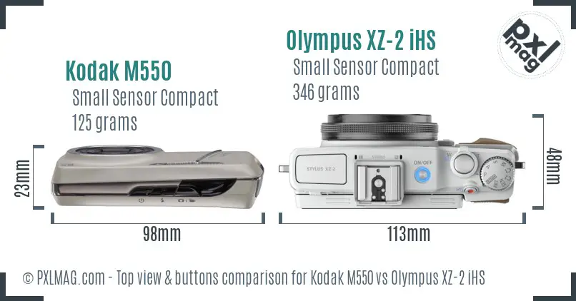 Kodak M550 vs Olympus XZ-2 iHS top view buttons comparison