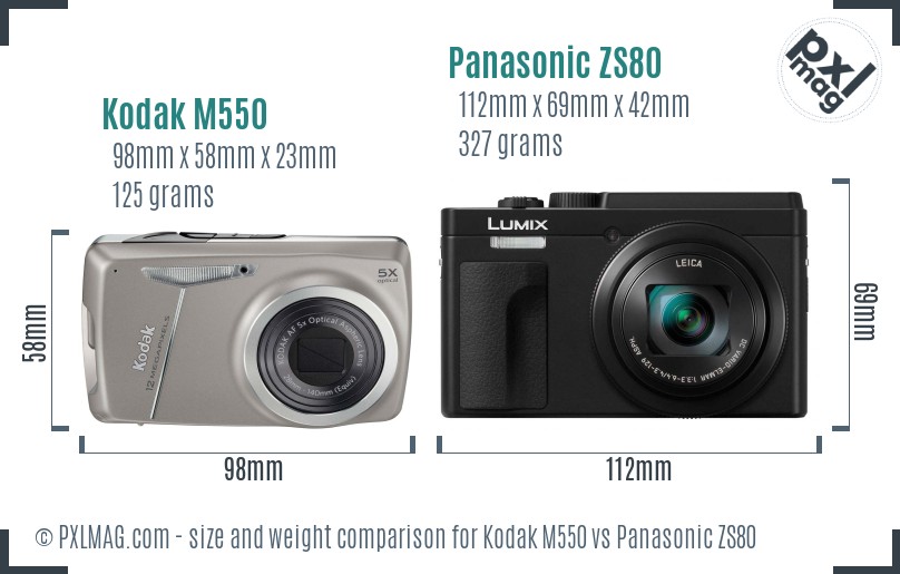 Kodak M550 vs Panasonic ZS80 size comparison
