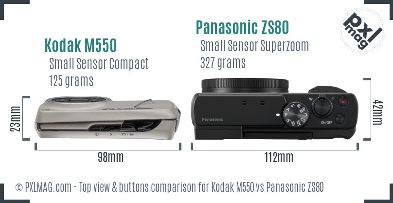 Kodak M550 vs Panasonic ZS80 top view buttons comparison