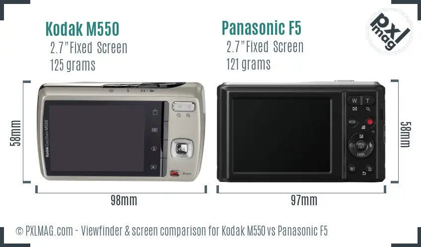 Kodak M550 vs Panasonic F5 Screen and Viewfinder comparison
