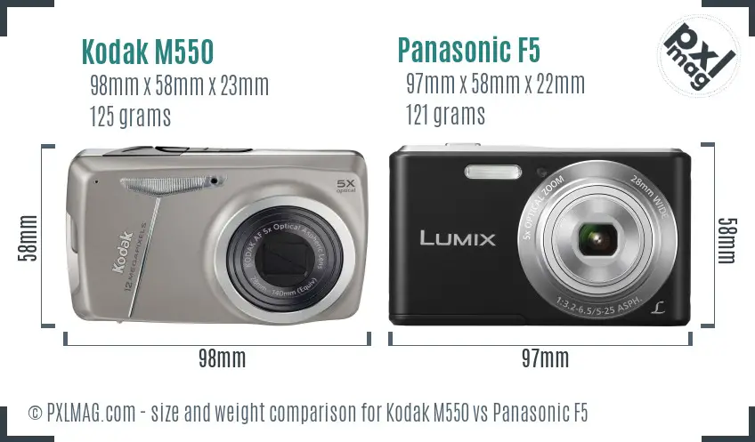 Kodak M550 vs Panasonic F5 size comparison