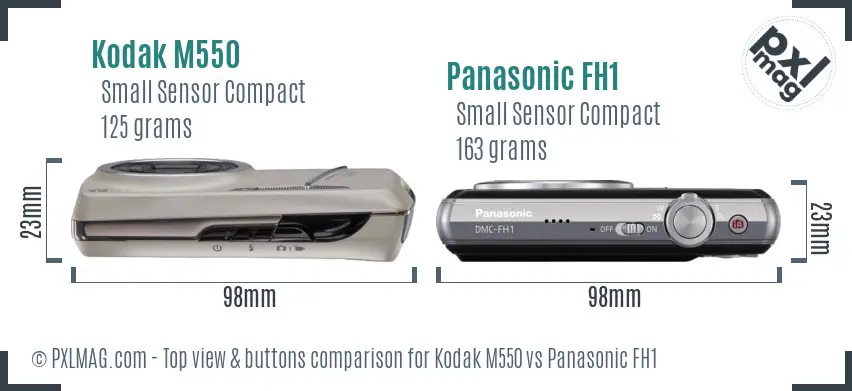 Kodak M550 vs Panasonic FH1 top view buttons comparison Kodak M550 vs Panasonic FH1 top view buttons comparison