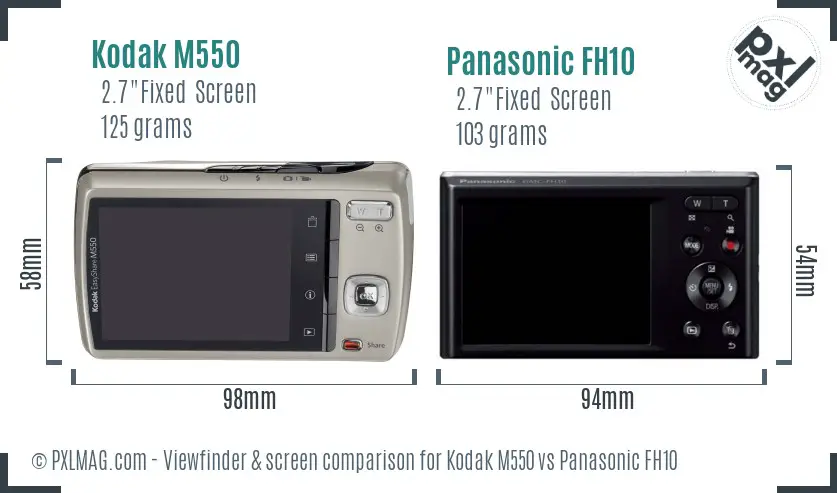 Kodak M550 vs Panasonic FH10 Screen and Viewfinder comparison