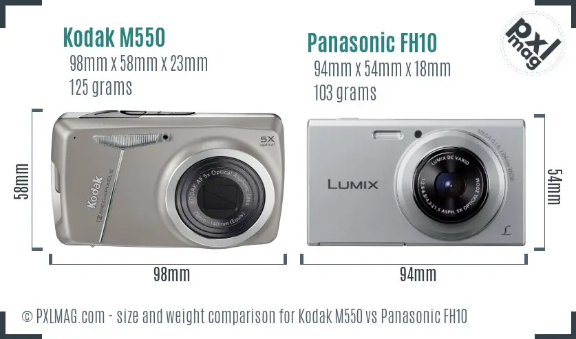 Kodak M550 vs Panasonic FH10 size comparison