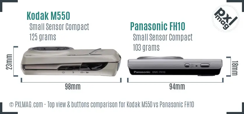 Kodak M550 vs Panasonic FH10 top view buttons comparison